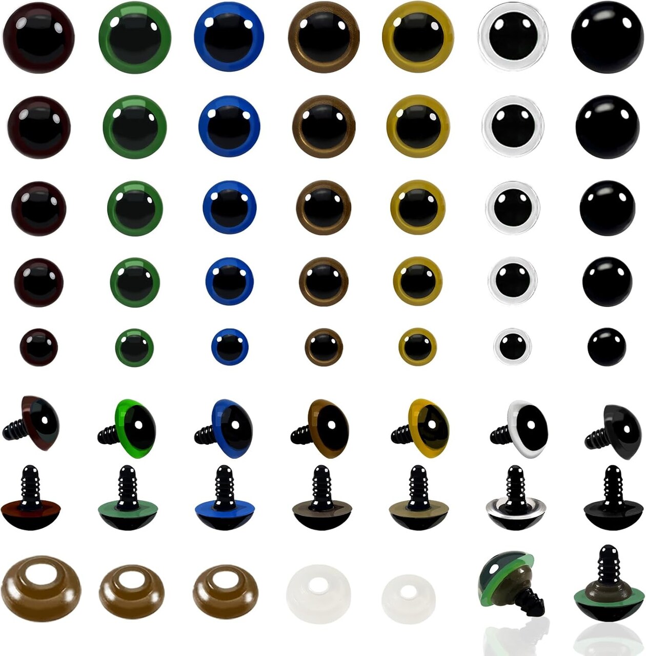 140pcs Colorful Safety Eyes for Crochet, Amigurumi, Dolls, and Stuffed Animals – 10mm to 18mm with Washers